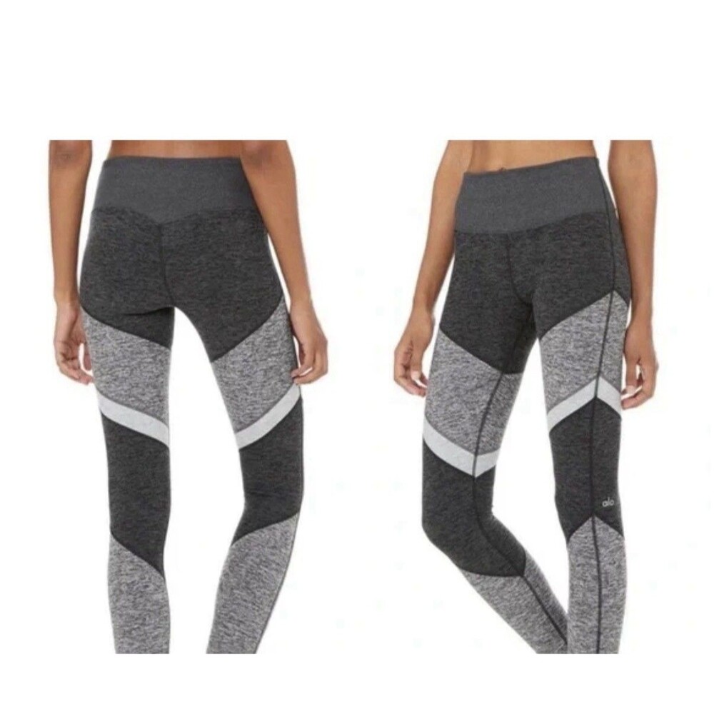 Alo Yoga Sheila High Rise Alosoft Leggings Womens XS Black Gray Stretch Ribbed